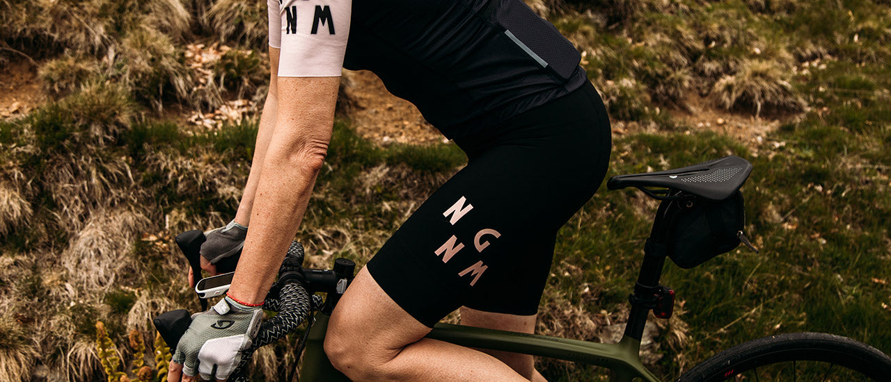 NGNM Performance Bib shorts black side logo powder pink