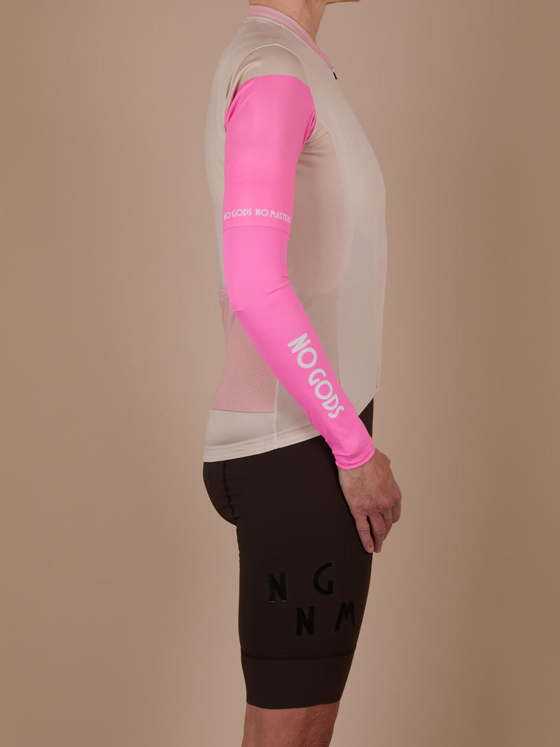 Arm Warmers Hot Pink White Logo 