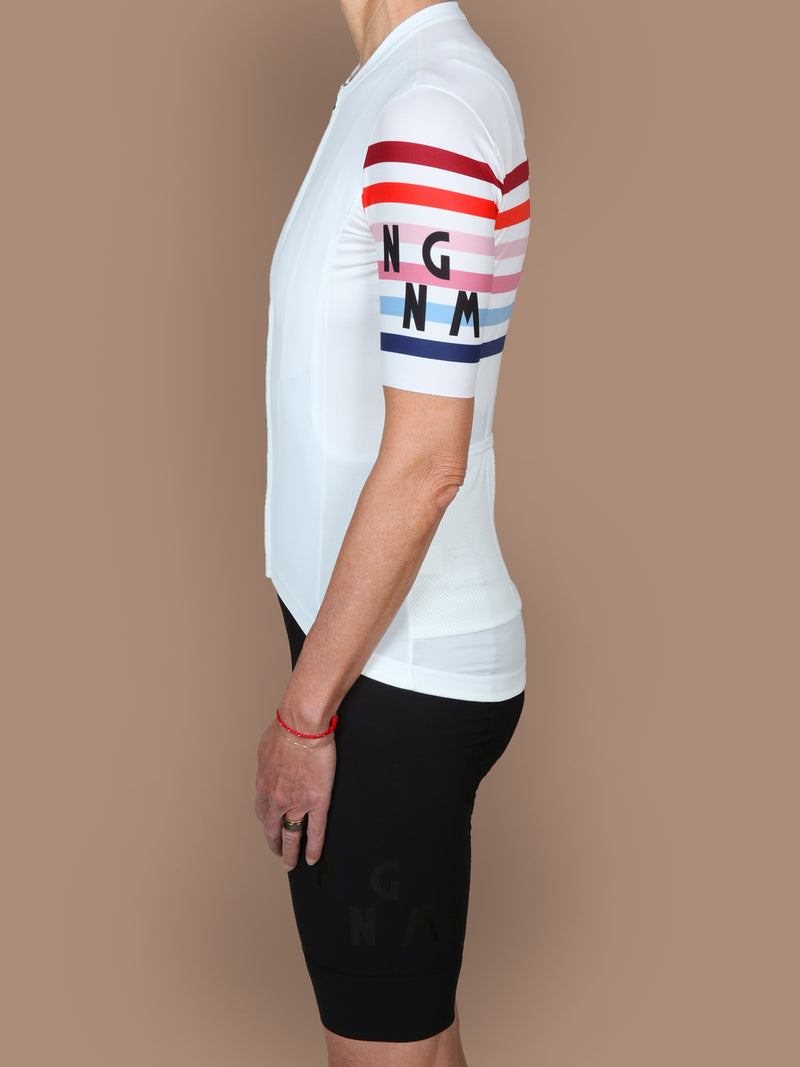 NGNM Stripes Ivory cycling jersey sleeve logo NGNM