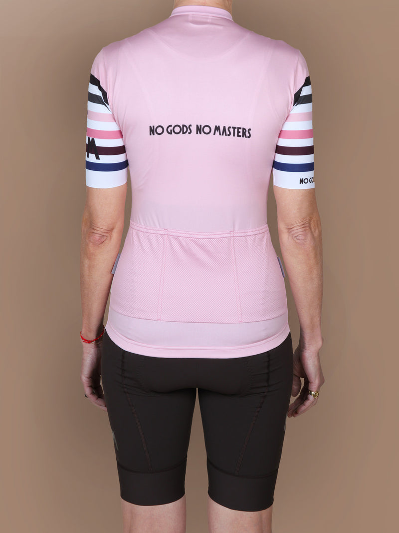 NGNM Stripes cycling jersey rose quartz back performance brown bib shorts