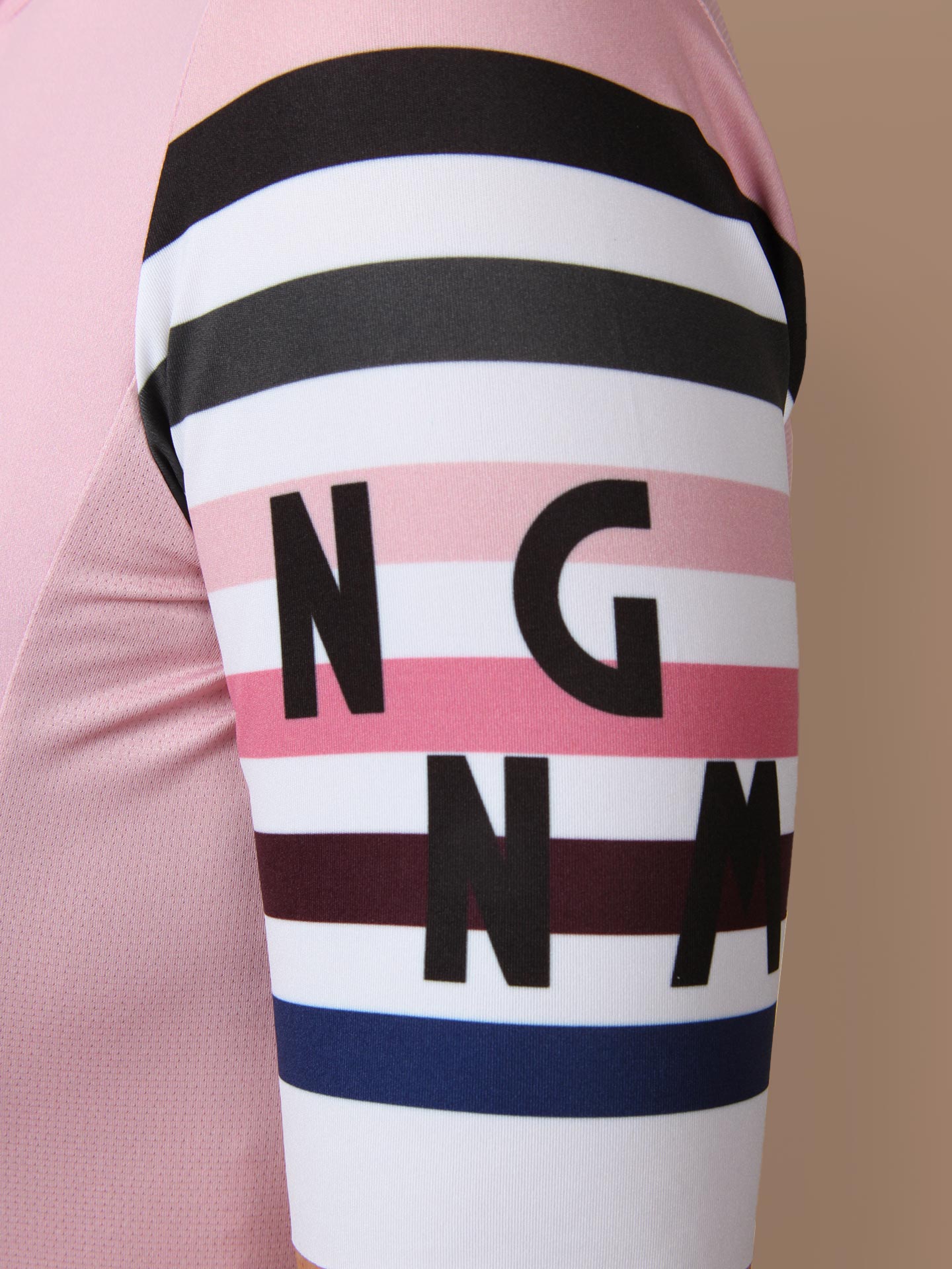 NGNM Stripes cycling jersey rose quartz sleeve NGNM Logo multi-colour